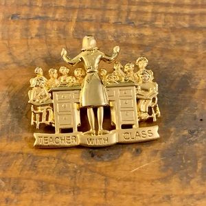 JJ JONETTE Teacher With Class Gold Tone Brooch